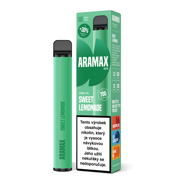 Aramax Bar 700 elektronická cigareta Sweet Lemonade 550mAh 2ml 20mg 1 ks